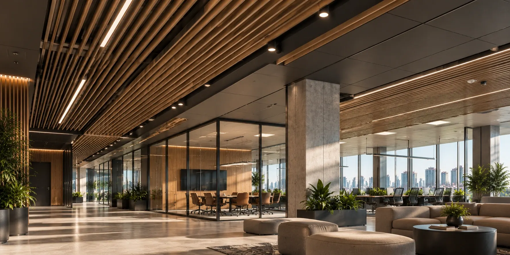 Open-cell and suspended ceilings